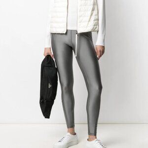 Moncler High Waisted Reflective Silver Leggings, Size Large